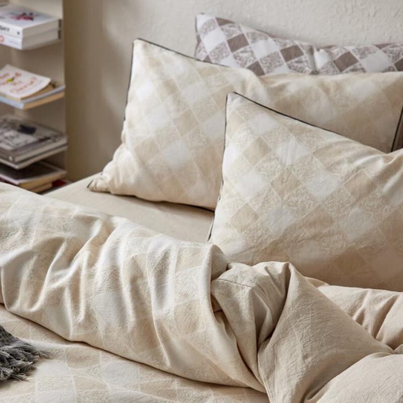 Lilang Roman Grid Duvet Cover Bedsheet Set