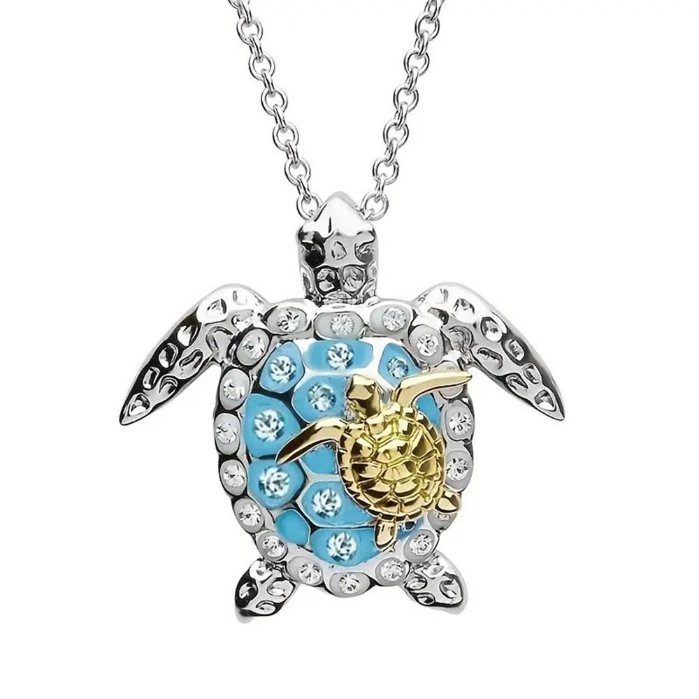 Luxury Female Sea Turtle Animal Pendant Necklace Vintage Silver Color Wedding Jewelry For Women