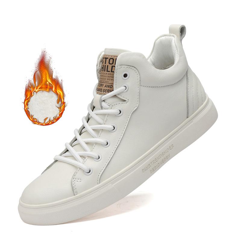 

High-top board shoes men s autumn and winter white shoes first-layer cowhide couple casual shoes foreign trade velvet warm cotton shoes men 45
