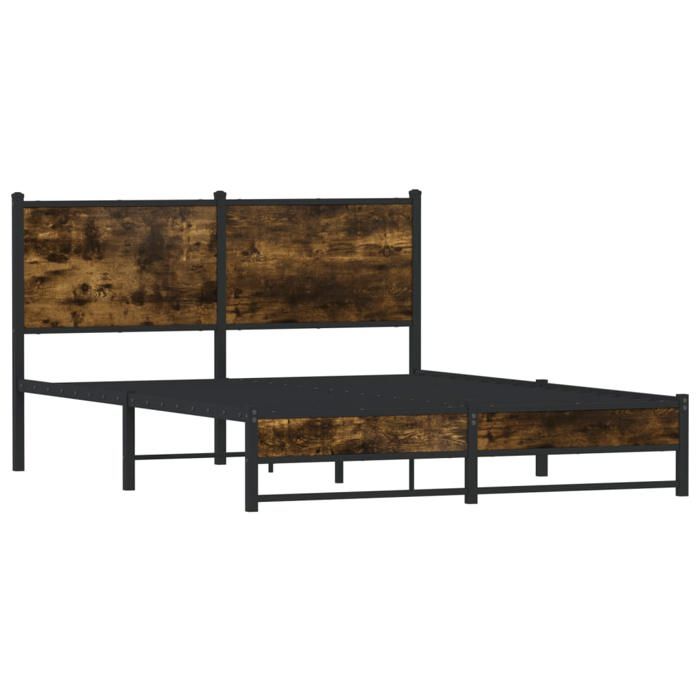 VidaXL Metal Bed Frame with Smoked Oak Headboard 140x190 Cm, Double Bed, Bedroom Furniture, Guest Bed, 4007832