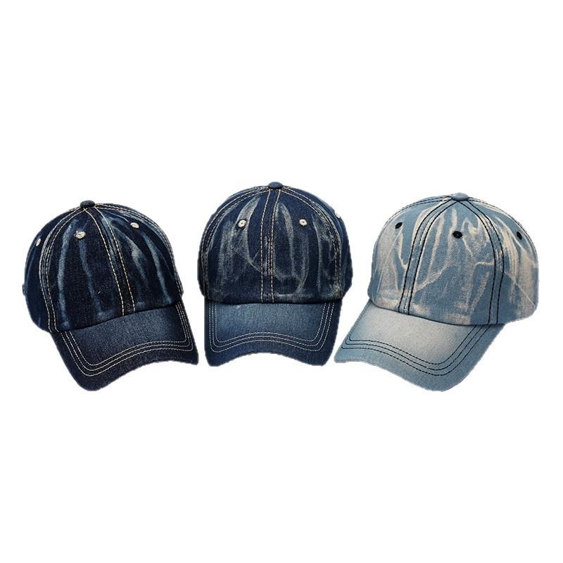 Solid color retro denim washed baseball cap pure cotton soft top curved brim cap