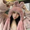 Winter Warm Hat Scarf Integrated Rabbit Ears Cute Plush Gloves Scarf Hooded Windproof Hat Three-Piece Set