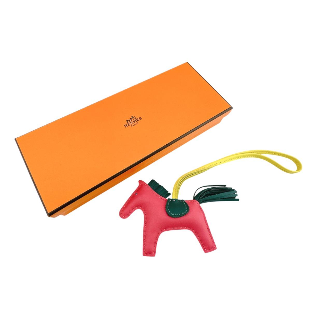 

HERMES Bag charm Anyo Miro Rodeo MM key ring lambskin Rose Azalea x Malachite Used