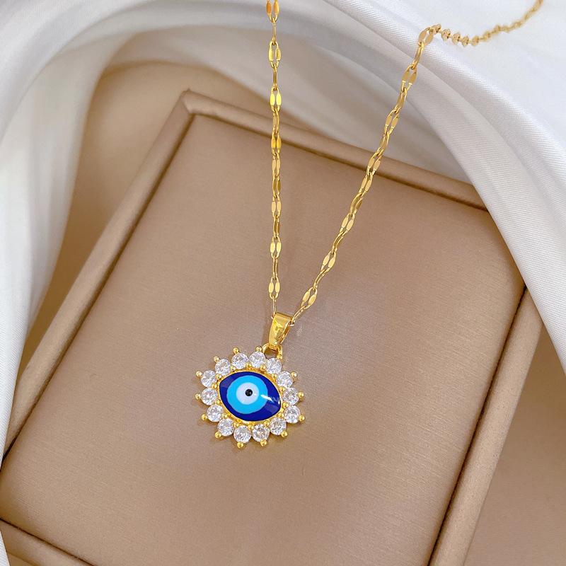 Oval Eyes Light Luxury Banquet Wedding Necklace Women'S Versatile Collarbone Chain Titanium Steel Chain