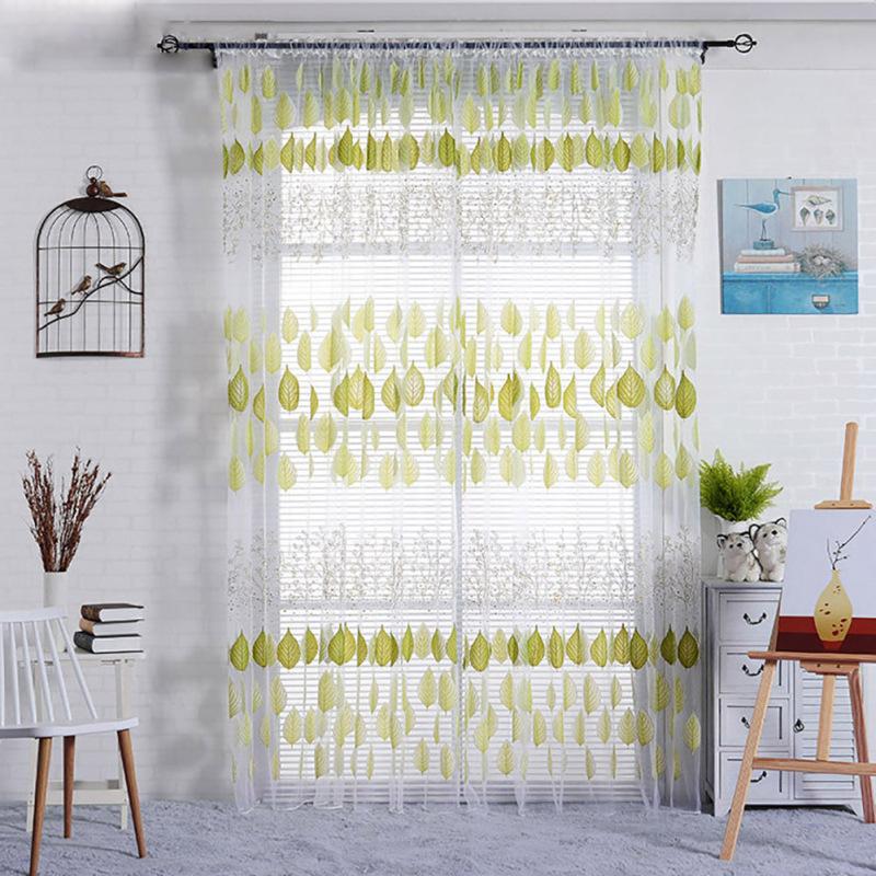 

Тюль с принтом листьев, прозрачная оконная занавеска, драпировка для гостиной, домашний декор