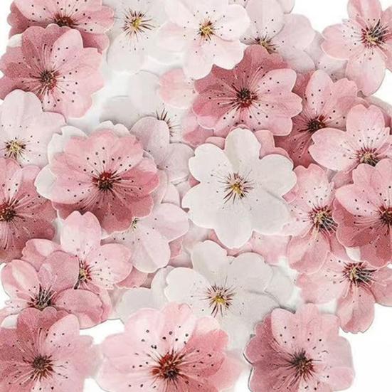 Edible Paper Flower Cake Decorations Cherry Sakura Dessert Cake Toppers Weddings Birthday Party Cake Accessories