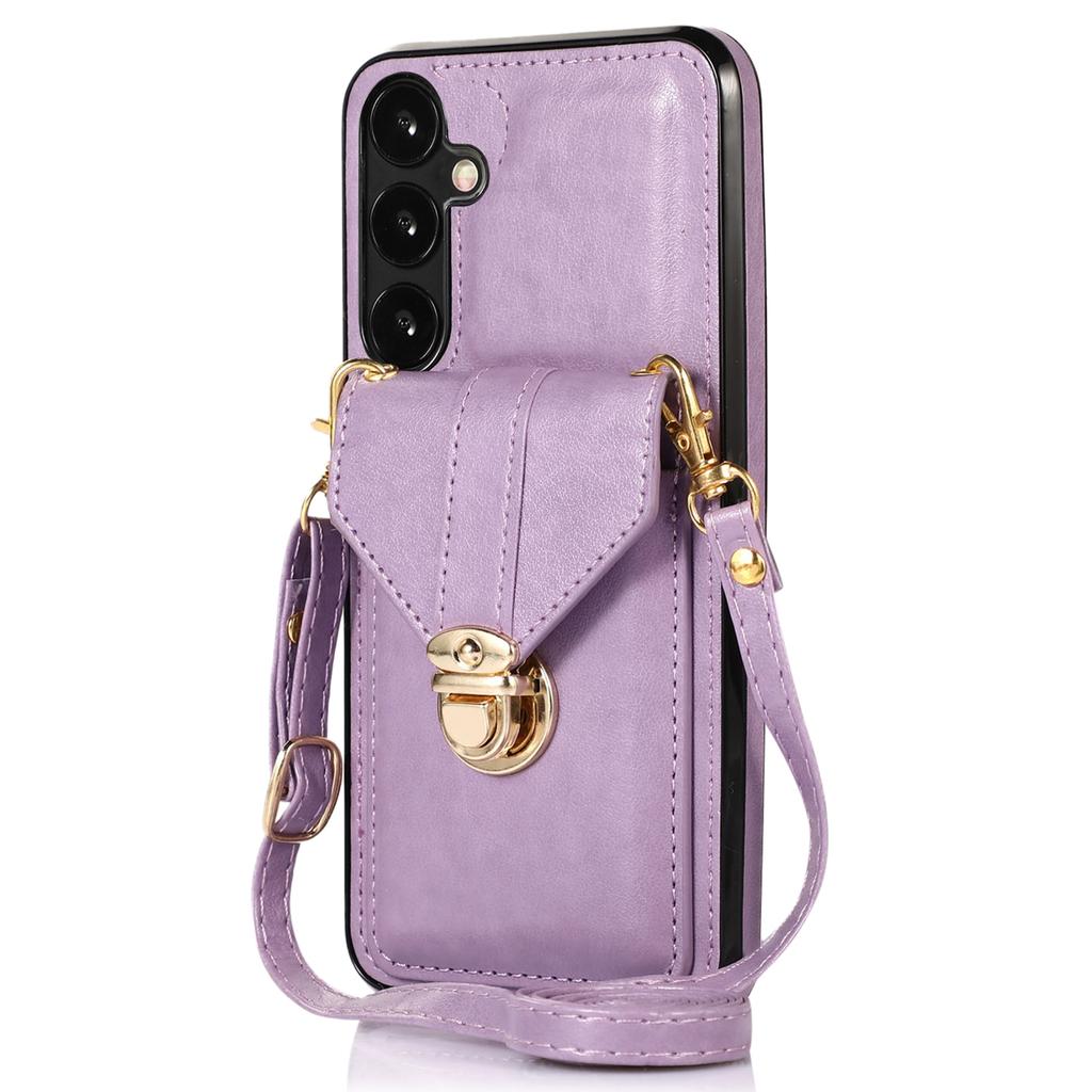 För Samsung Galaxy A36 5G Fodral Korthållare Ställ PU Läder+TPU Telefonskal med Axelrem