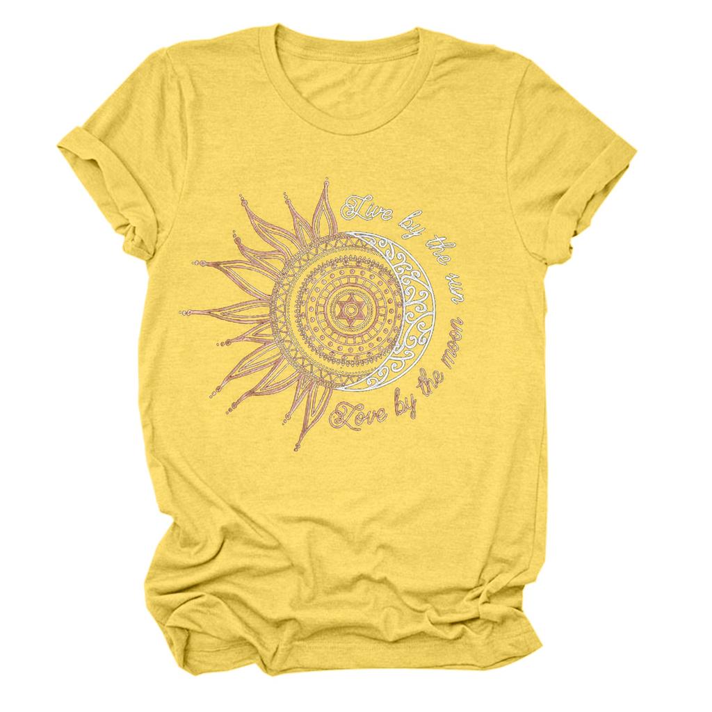 Women's Fashion Casual Summer 2022 Round Neck Short Sleeve Print Tops Blouse