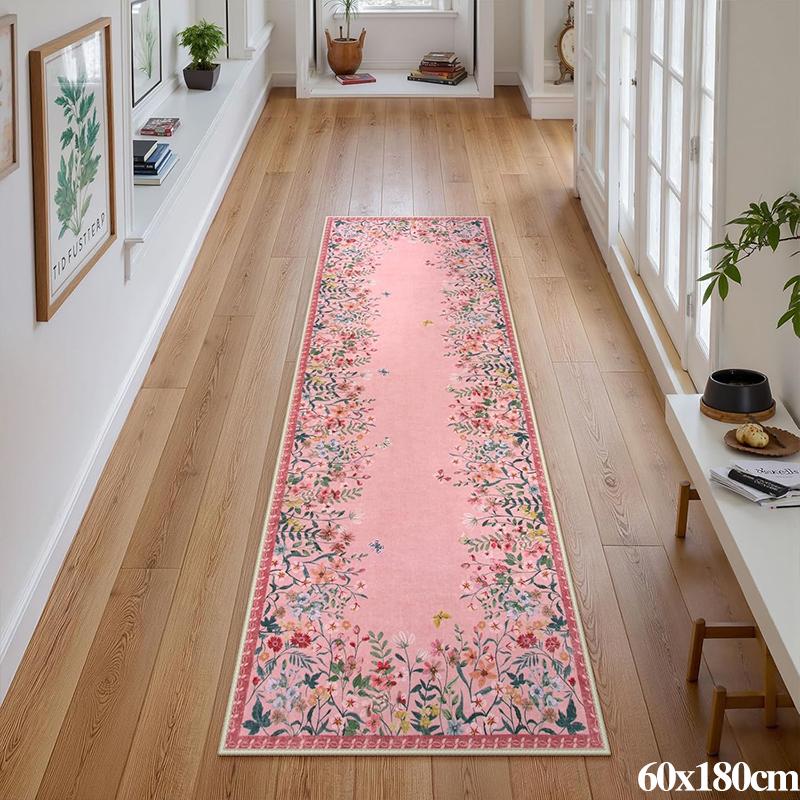 Flur Teppichläufer Langer Teppich Maschinenwaschbar Faltbar Rutschfeste Bodenmatte Frühlingsblume Heimdekoration Teppiche für Wohnzimmer