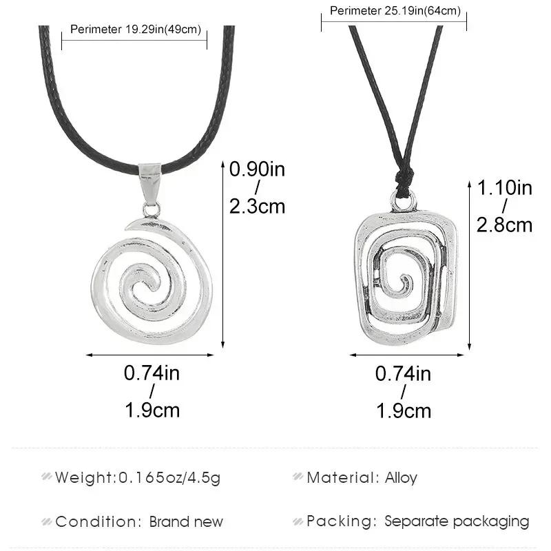 Y2K Spiral Vortex Pendant Necklace for Women Men Vintage Hand-woven Leather Rope Chain Necklace Grunge Jewelry Accessories