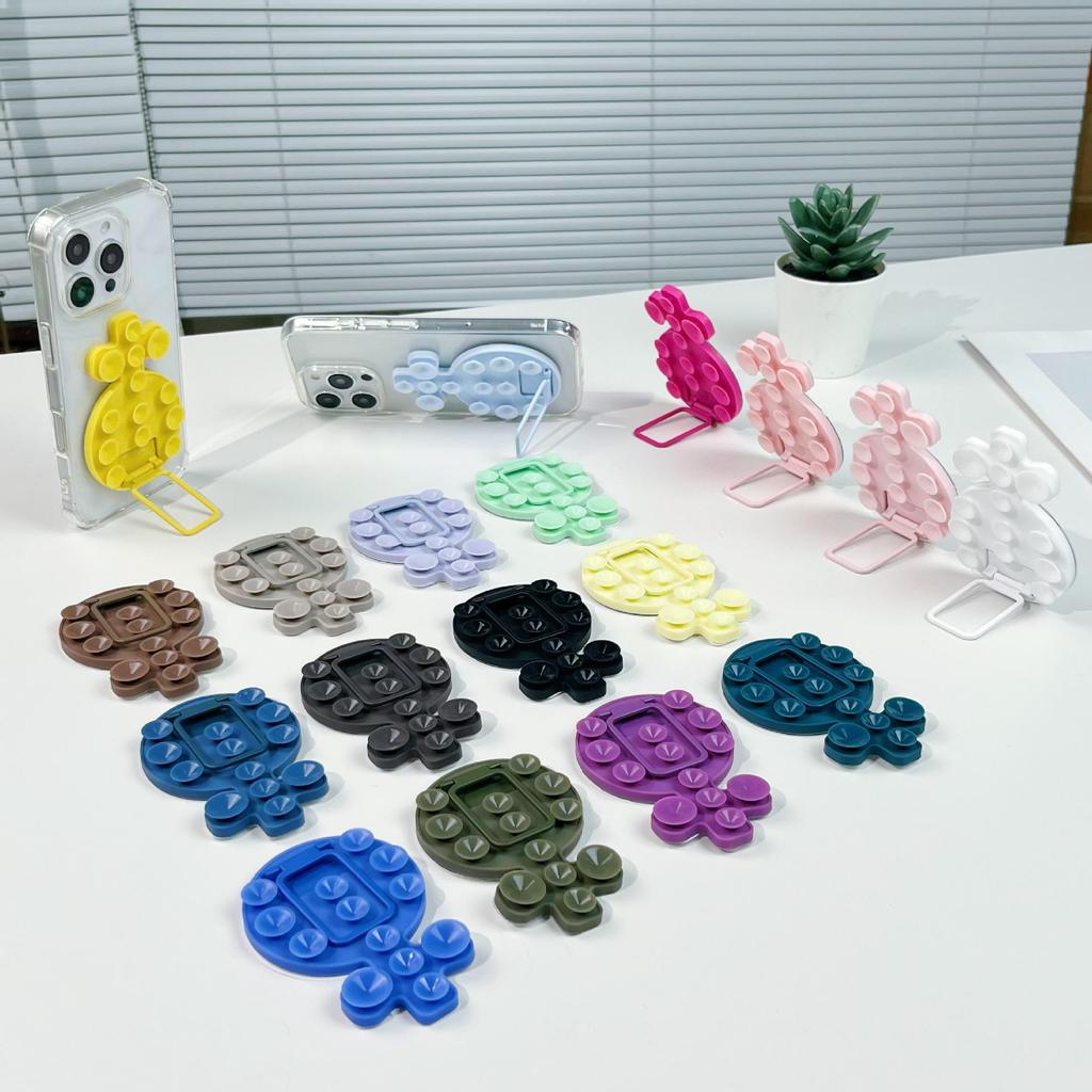 Magnetic Liquid Silicone Phone Case with Adhesive Metal Ring and Retractable Suction Cup Stand