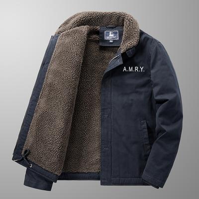 Winter Casual Men's Fleece Thickened Lapel Military Padded Jacket Loose Lamb Fleece Padded Jacket