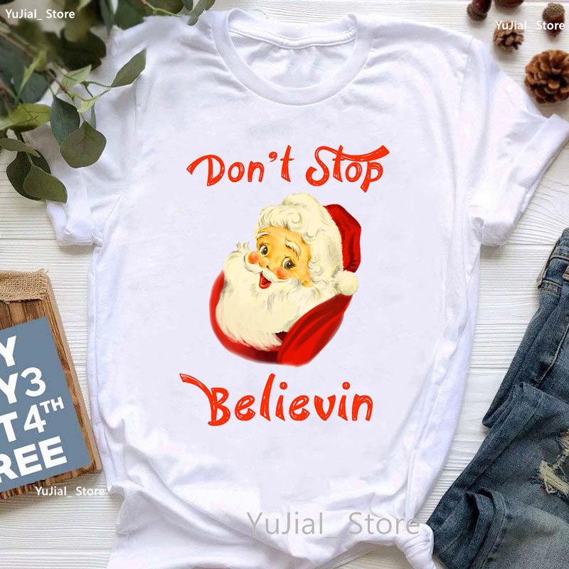 Santa Claus Riding A Dolphin Print Tshirt for Girls White Casual Christmas Gift Tshirt Fashionable Shortsleeved Tshirt Women