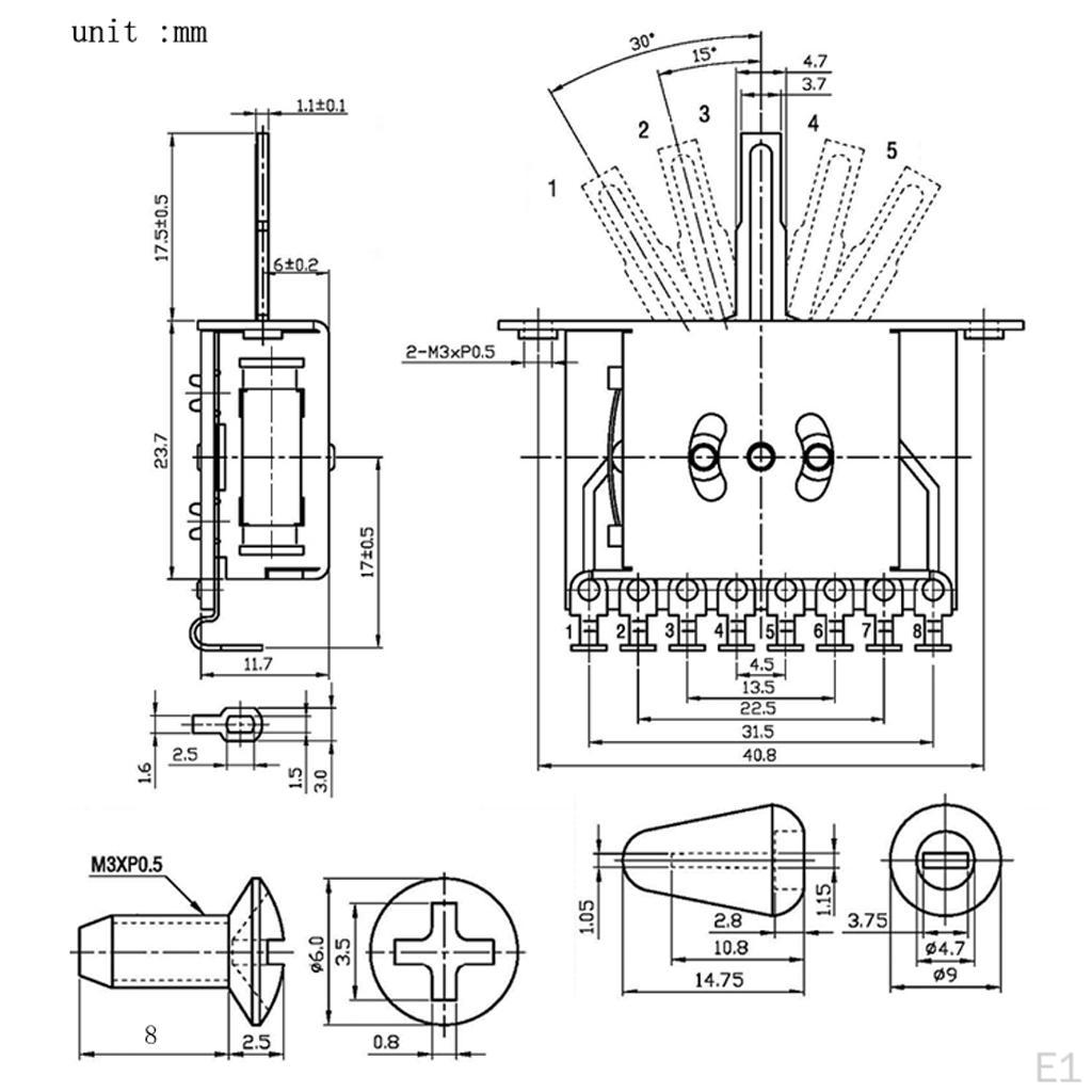 Comutator selector cu buton pentru piese de instrumente muzicale cu coarde pentru chitară - , așa cum este descris