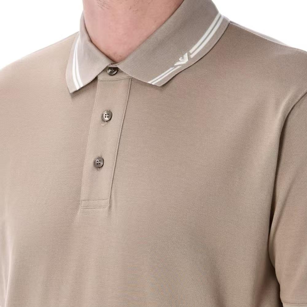 Emporio Armani Striped Logo Short Sleeve Polo Shirt Men tops Brown EM000852AF12955F6055