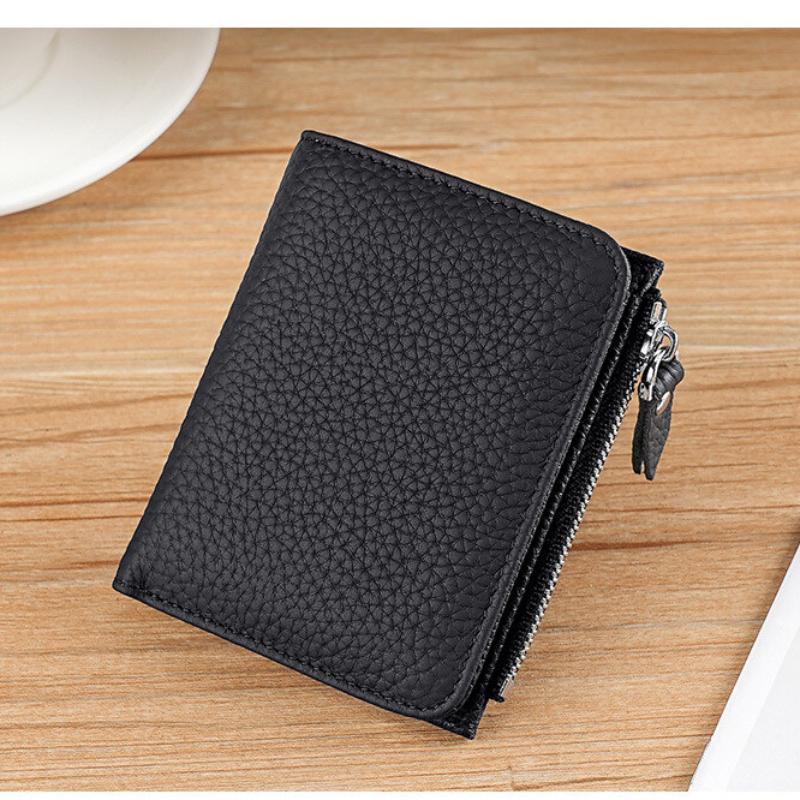 Japanese Style Fashion Ultra Thin Short Purse Large Capacity Women RFID Real Leather Wallet Zipper Coin Card Purse