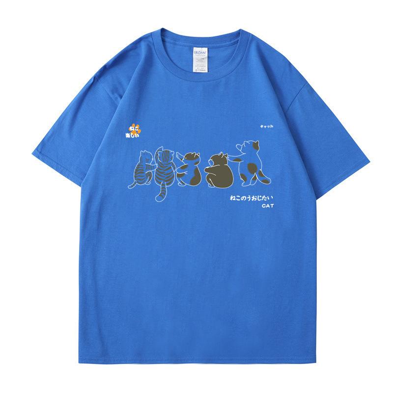 Short Sleeved Shirt Men's Cat Pattern Summer Loose and Versatile Student T-shirts