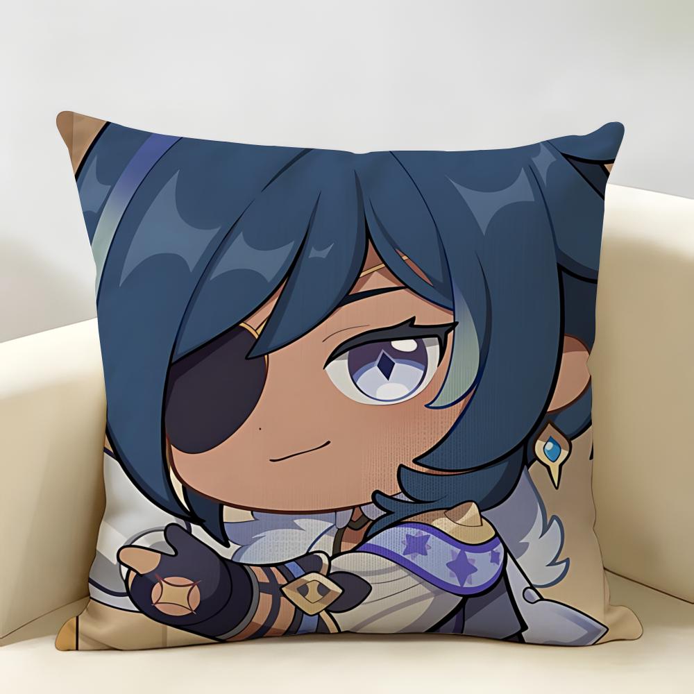 Kaeya Cute Genshin Game Cushion Cover Natural Linen Organic Fabric DoubleSided Printing Room Sofa Decor Pillow Case