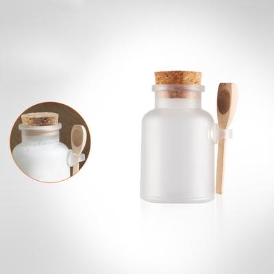 100ml Scrub Bath Salt ABS Bottle with Wooden Lid Spoon Cork Storage Stopper Bottle Frosted Seal Jar