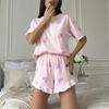 2025 Summer Heart Printed Pink Pajamas Set Women Homewear Sexy Casual Loose Short Sleeve Tops and Shorts 2 Pieces Sets Sleepwear