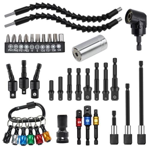 FiLwW 38-Piece Flexible Shaft Set with 105 Angle Drill, Bit Holder, Bend Extension Drill, Driver Bit Kit, Hex Socket Adapter, and Universal Socket Wr