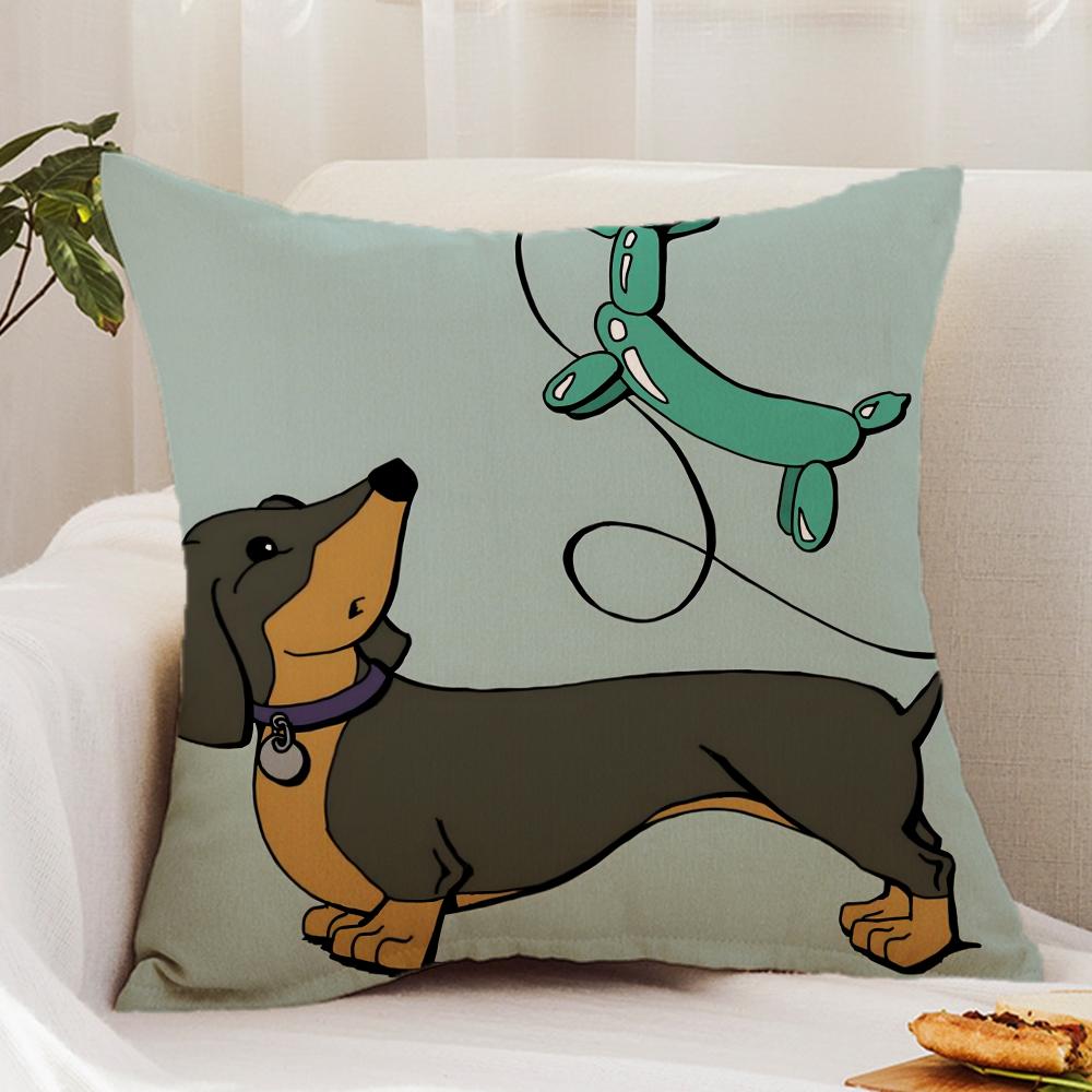 Cute D-Dachshund Dog Cushion Cover Premium Comfort Reversible Pillow Cover - Dual - Use Design for Home & Car