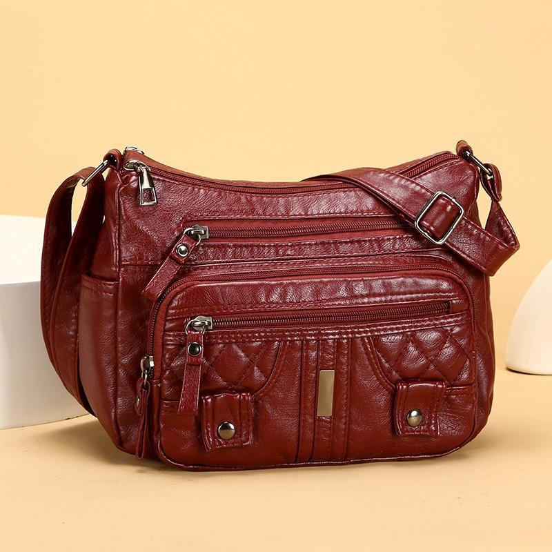 Yumuşak Deri Dokulu Çok Katmanlı Askılı Çanta Basit Zarif, Moda Günlük ve Hafif Anne Çantası