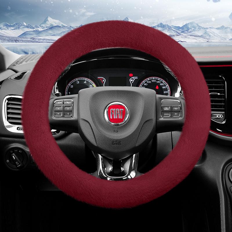 Suitable for Fiat Long Plush Steering Wheel Cover, Fashionable Autumn and Winter Warm Non-Slip Protective Cover, Suitable for Topolino 600 Hybrid
