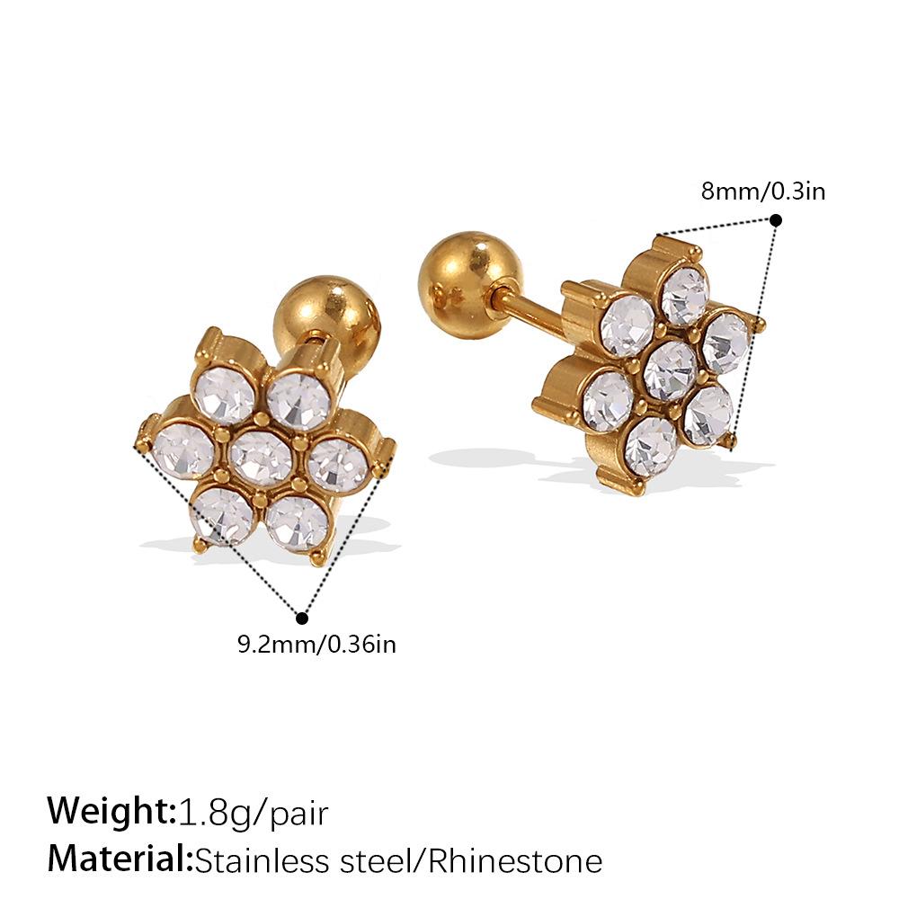 Fashion Sweet Wind Flower Coconut Tree Plant Stud Earrings Stainless Steel Gold Plated Diamond Piercing Earrings