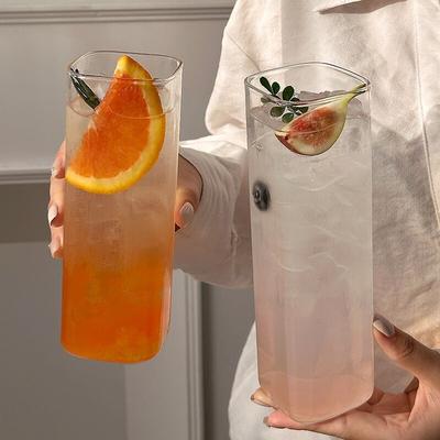 Tasse carrée en verre minimaliste, Tasse à boire transparente pour la maison, Tasse à jus d'été, Tasse pour boissons froides, Tasse à lait style Instagram, Cadeau