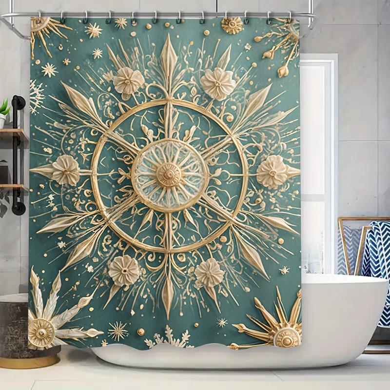 

Luxury Bohemian Gold Teal Shower Curtain With Floral Design Waterproof Bath Mat Decor For Bathroom Accessories Collection (Size: W60H190(CM)-1 Pcs