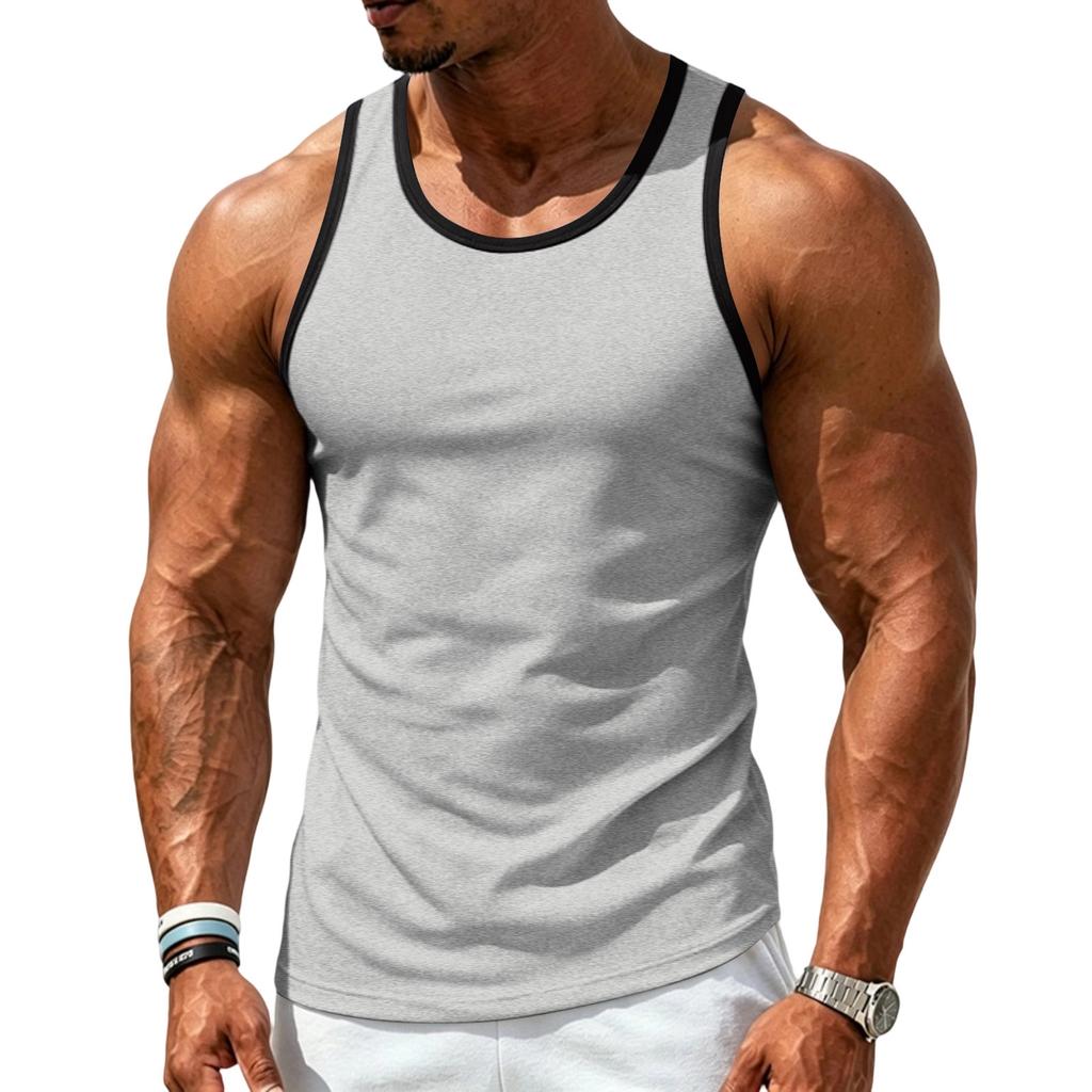 Men's Athletic Tank Top Gym Workout Sleeveless Shirt Moisture Wicking Breathable Stretch Fabric Loose Fit Training Vest