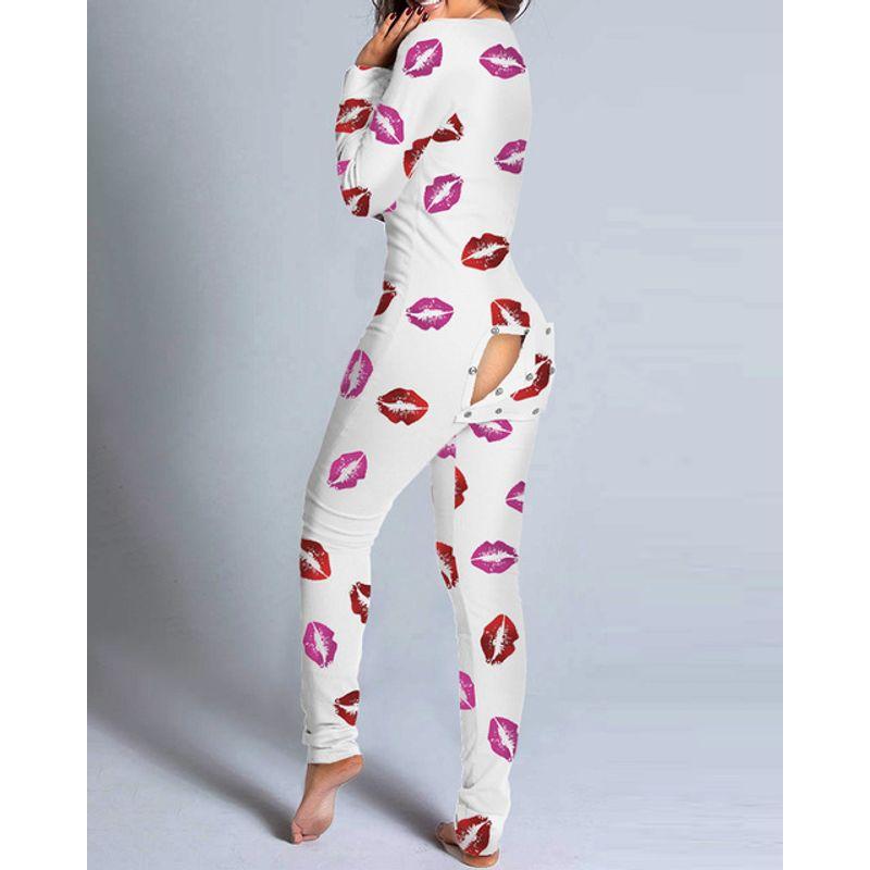 

Jumpsuit Printed Button Flip Pajamas Jumpsuit Print Button Flip Pajamas White M