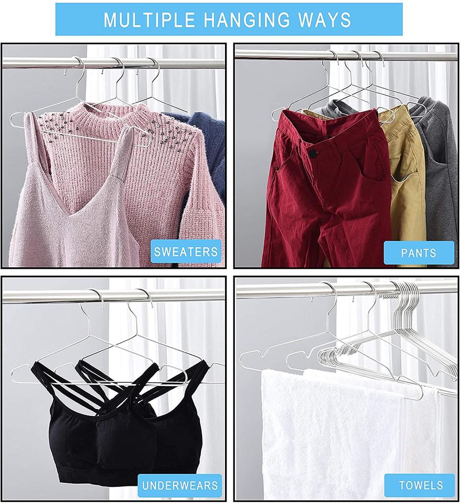 Seropy Stainless Steel Laundry Convenient for Inch Inch Inch Silver Hangers, 40-Pack, Rustproof, Bendable, Durable, Storage, Skirts, Trousers, Coats,