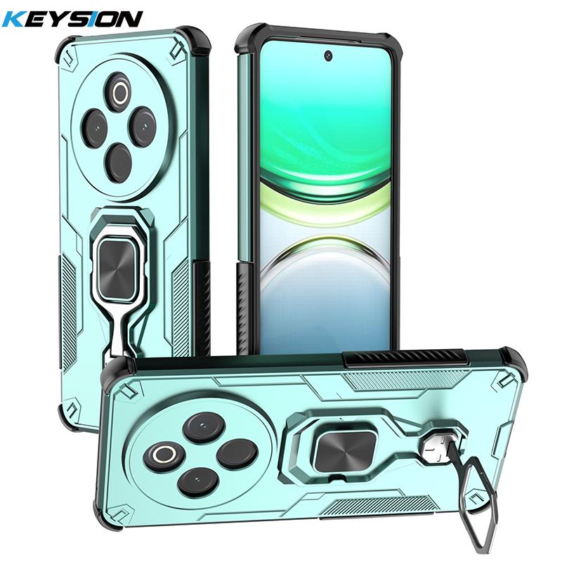 KEYSION Shockproof Armor Case for IQOO Z10 5G Soft Silicone+PC Upright Metal Live Ring Stand Phone Back Cover for VIVO IQOO Z10