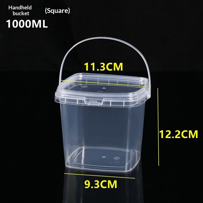 10 Stück Plastikeimer 500/1000 ml zur Aufbewahrung von Lebensmitteln Auslaufsicherer Verschluss-Eimer mit Deckel und Griff Transparenter Behälter-Kasten Transparenter Eimer