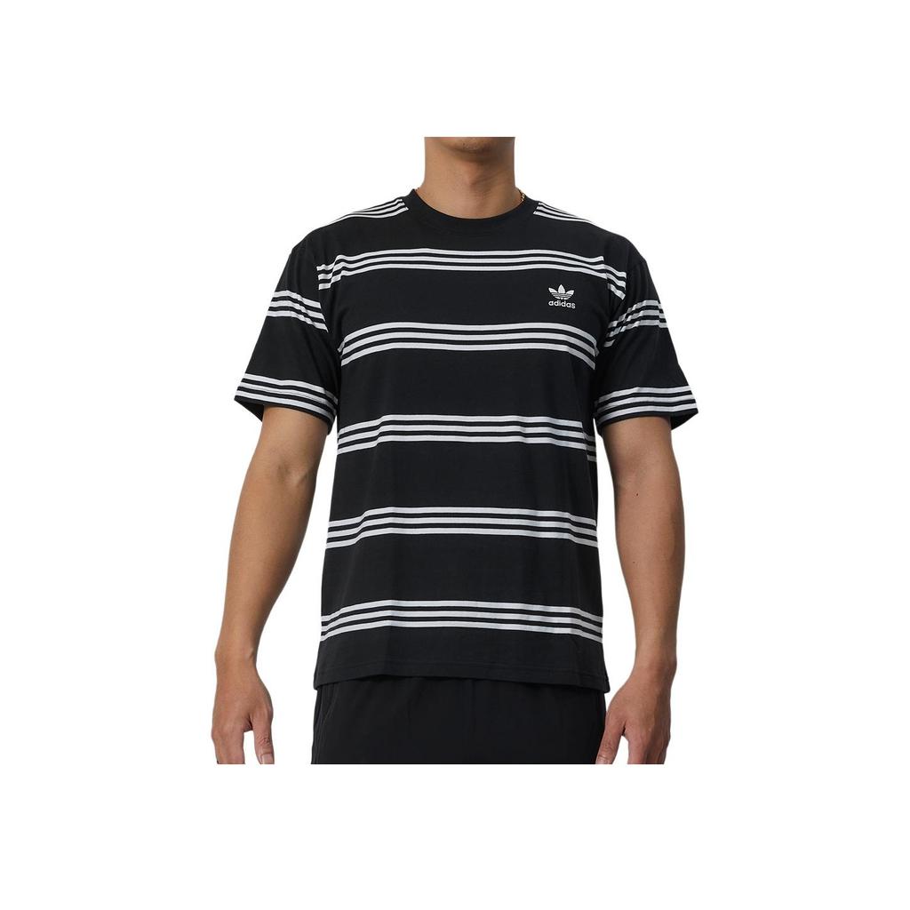 Adidas Originals Striped Colorblock Round Neck Short Sleeve T-Shirt With Printed Shoulders Men Tops Black IL4703