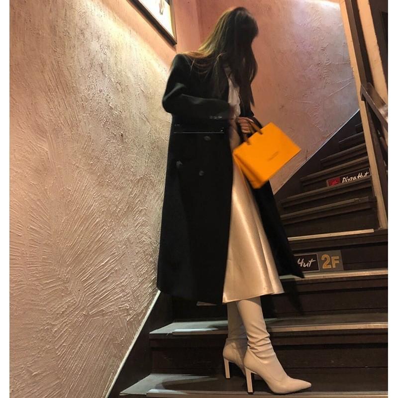 Korean Version of White Pointed High-heeled Boots, But Knee Thick Heels, Thin Elastic Boots, Small Man