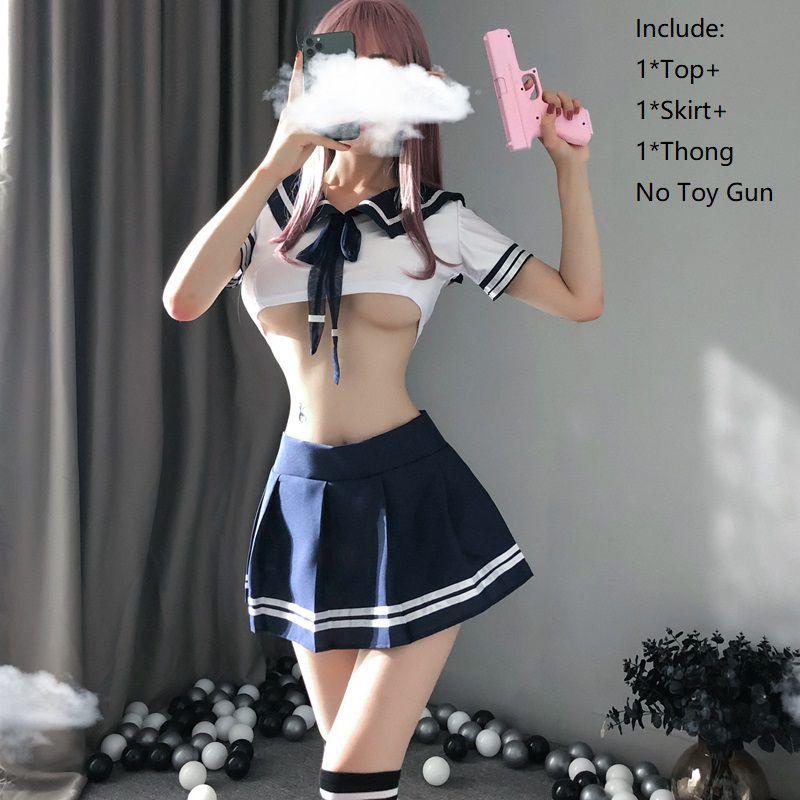 Women's Sexy Cosplay Lingerie Student Uniform Set With Velcro Design Miniskirt Outfit