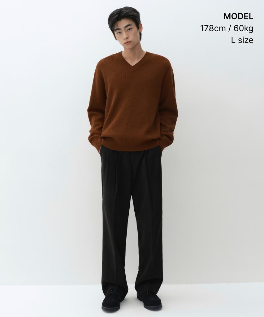 Musinsa Standard [Victoria Wool] Minimal Ribbed V-Neck Knit [Brick]