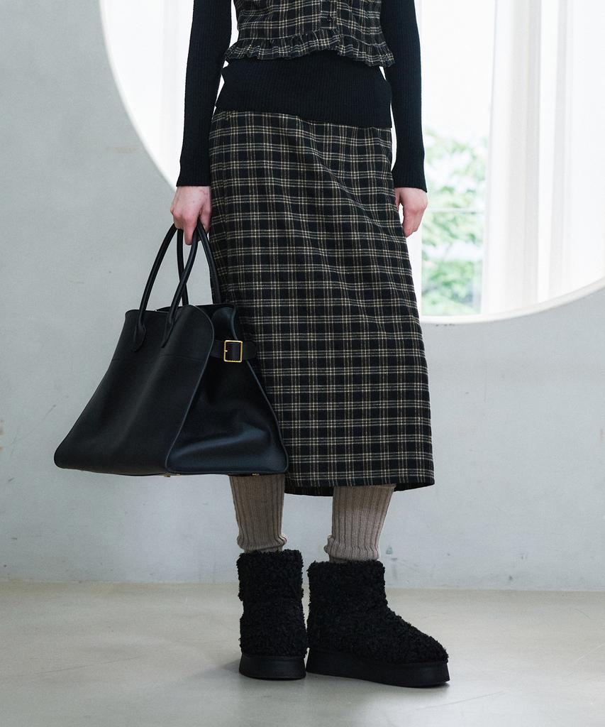 Pluna Studio Classic Check Long Skirt_Black