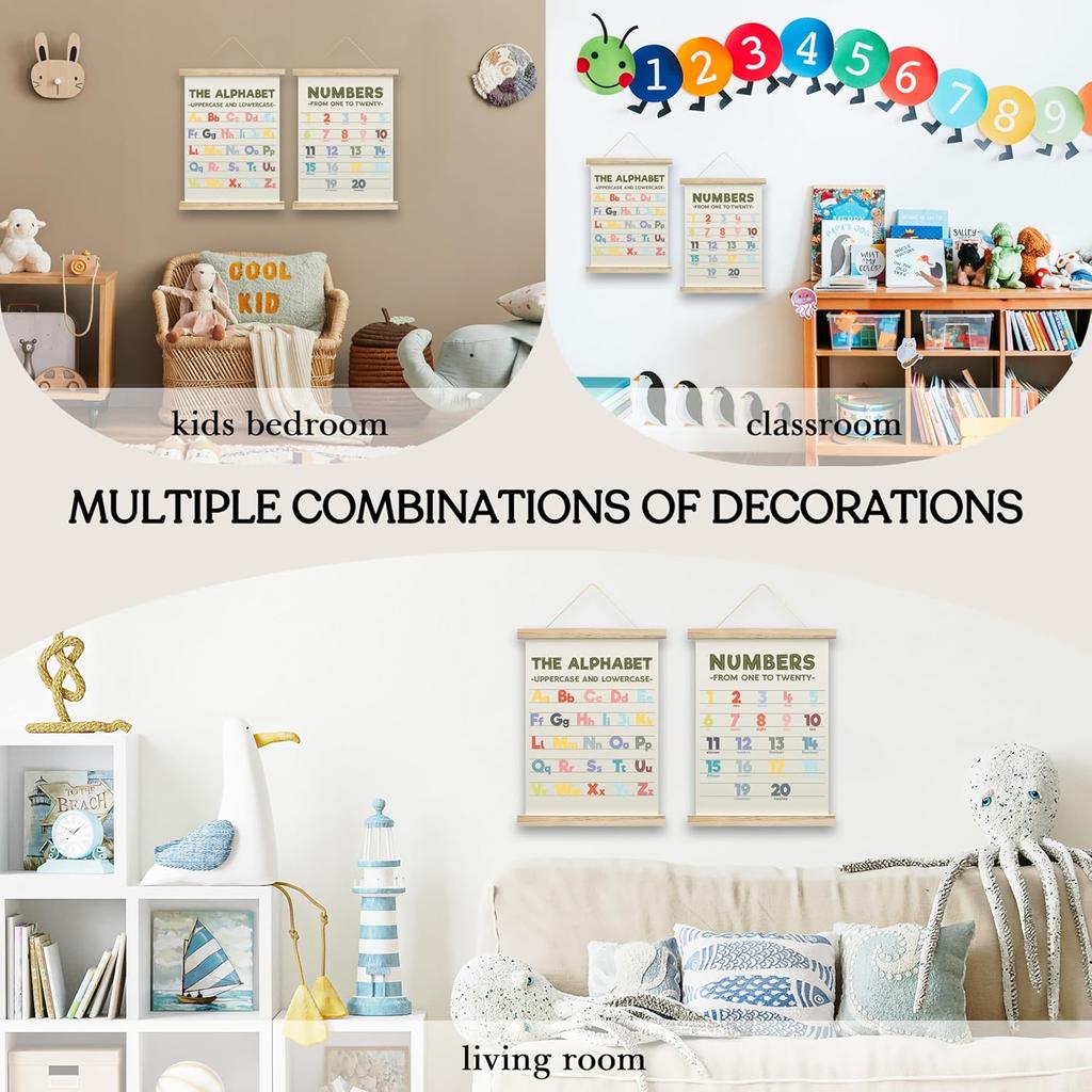QUDNCR Alphabet Chart And Number Poster Hanger Frame, Educational Wall Art For Classroom Homeschool, Learning Posters For Kids Toddlers, Nursery