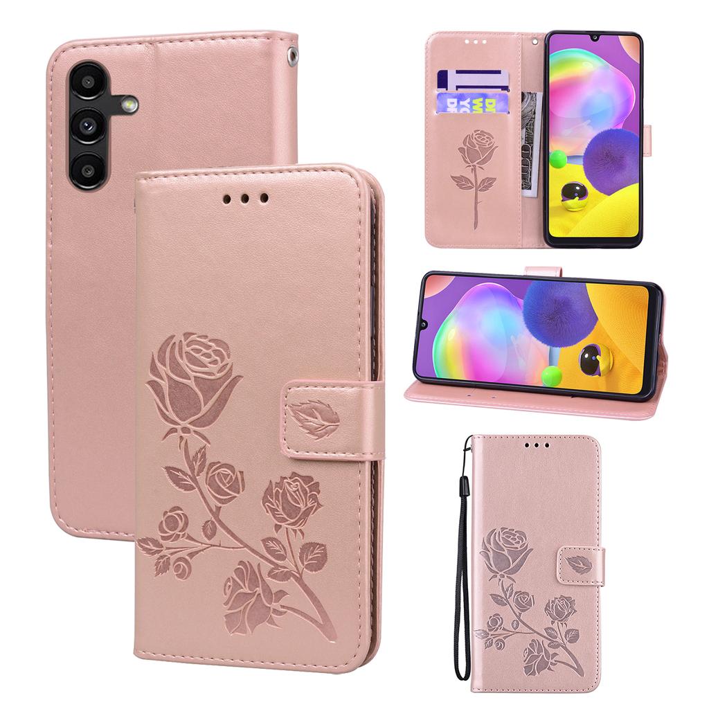For Samsung Galaxy A54 5G Case Rose Pattern Leather Wallet Phone Cover with Strap