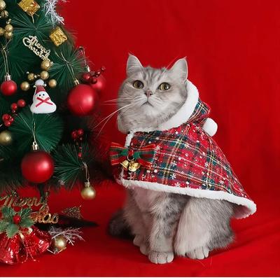 Weihnachts-Katzen-Hoodie Warmer Umhang Outfit für Kleine Hunde Katzen Kostüm Mantel Kleidung Haustier Weihnachtsmann Cosplay Kostüm Hund Weiche Plüschkleidung