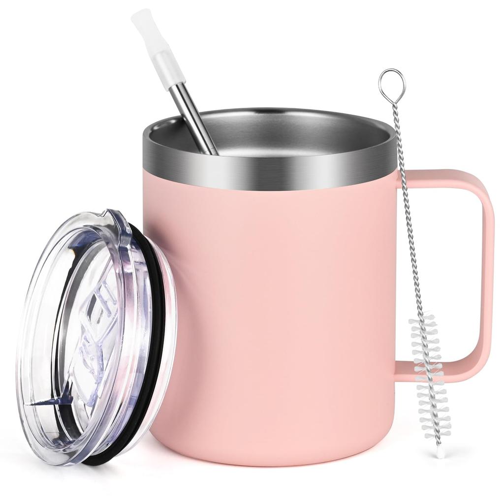 Livole Vacuum Insulated Light Stainless with Coffee Vacuum with for and Beer Mug, 350ml, Pink, Steel, Lid, Cup, Mug, Insulated, Double-Walled,
