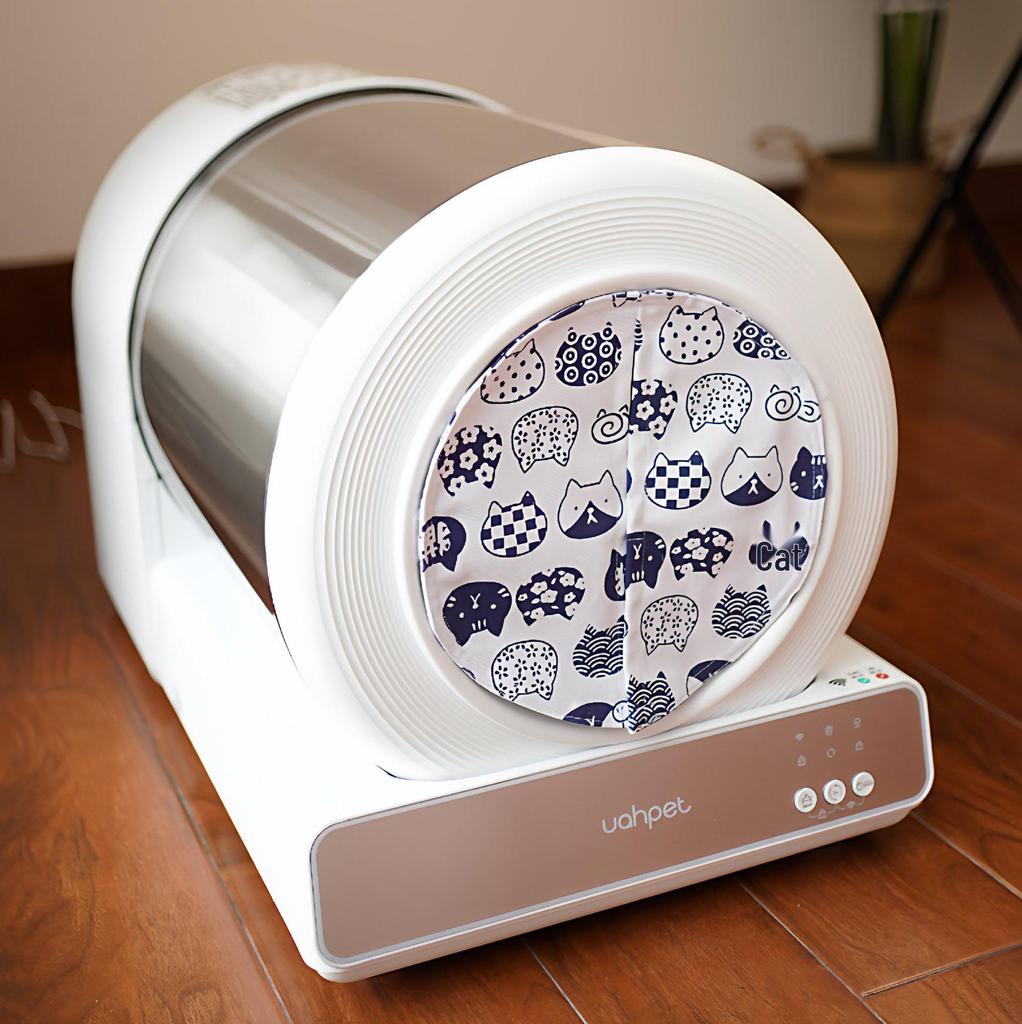 Stainless Steel Cat Litter Box with Dustproof, Odor-Control, Litter-Trapping Door Curtain for Privacy.