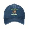 OIIAA Retro Spinning Cat Meme Baseball Cap Adjustable Lightweight Distressed Washed Black Hat with Green Text Casual Outdoor