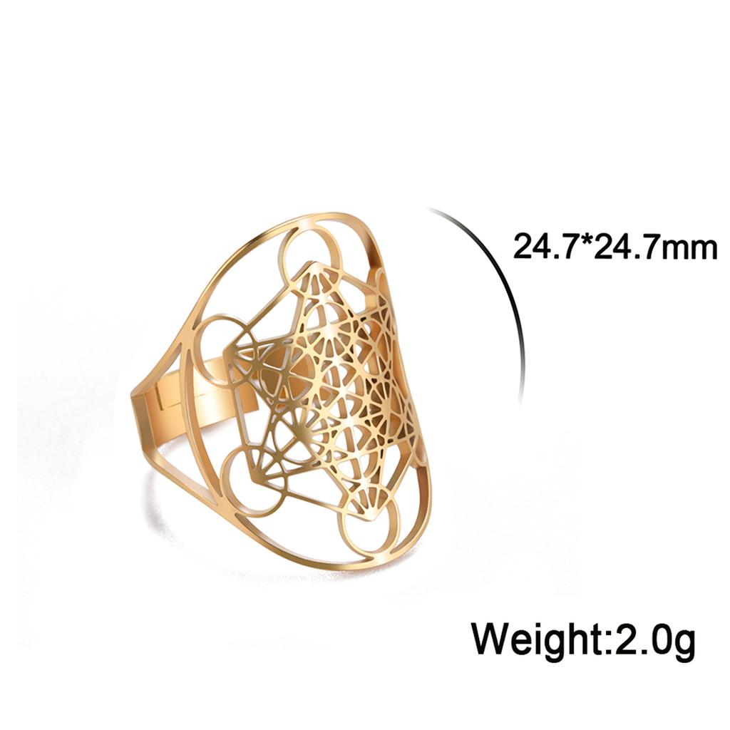 Flower of Life Ring Stainless Steel Sacred Geometry Archangel Metatron Ring Adjustable Amulet Jewelry Gift Wholesale