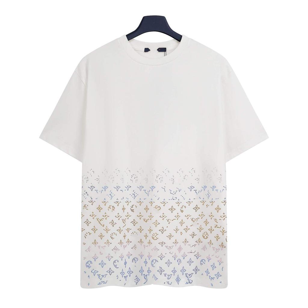 2026 Oversized tričko s potiskem monogramu, Celoplošný vzor, Lehké unisex tričko pro pár