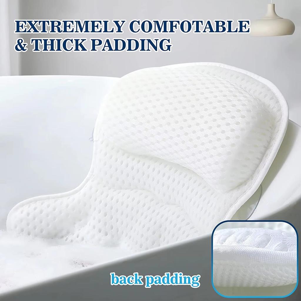 Ergonomic 4D Bathtub Pillow Machine Washable Head Shoulder Support Bath Cushion with 6 Suction Cups